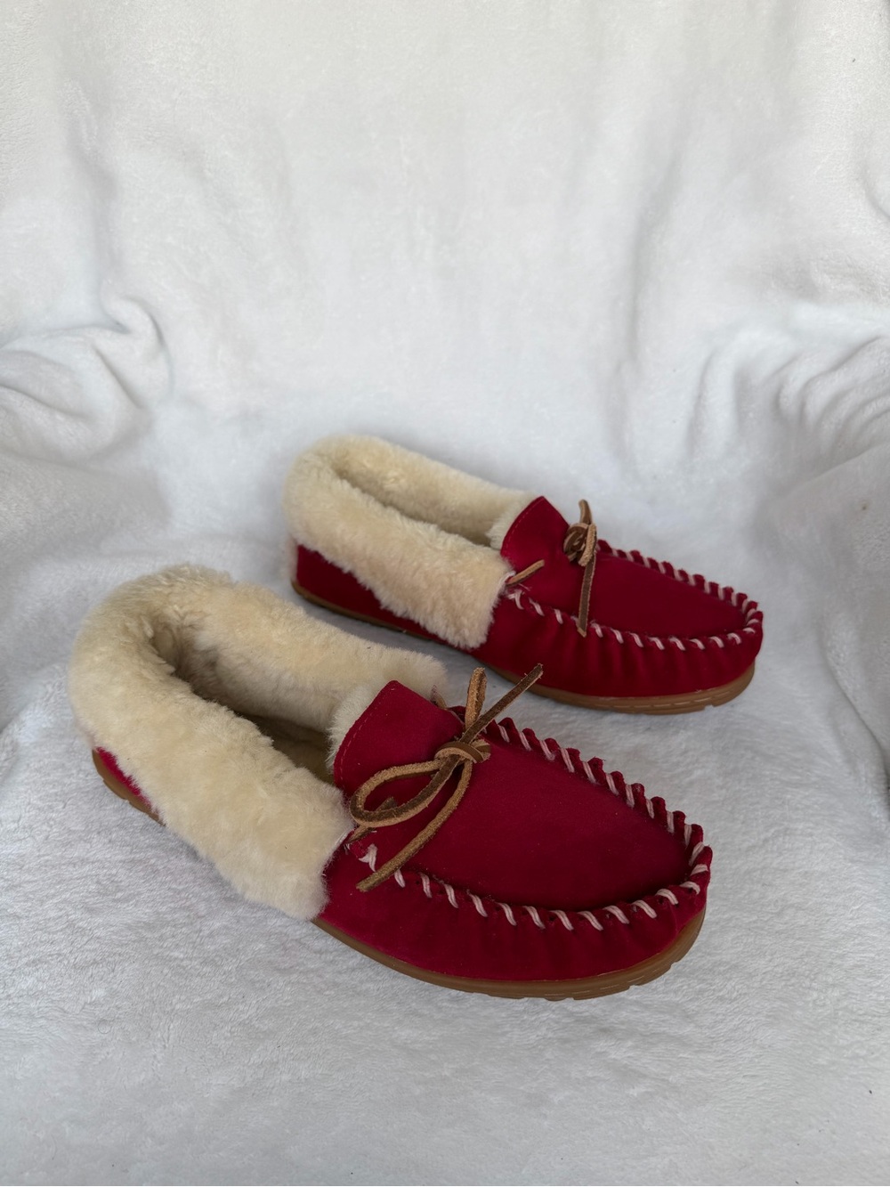 Llbean wicked good warm slippers us women’s size 10 red suede shearling lined - Picture 5 of 9